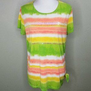 White Stag Striped Top With Side Tie & Iridescent Sequin Accents…- L - EUC